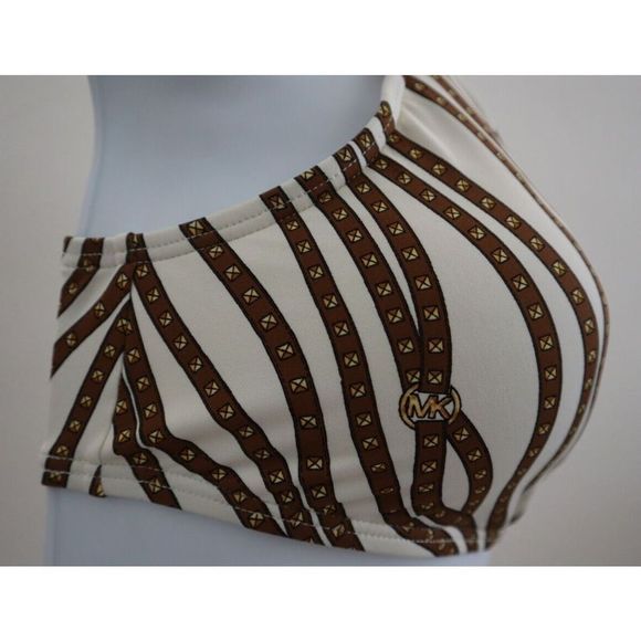 Michael Kors Women Sz XS Bone Diagonal Belt Logo Ring 1-Shoulder Bikini Top $80 - Picture 6 of 9